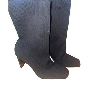 NWOT Zara Woman Black Knit Pull On Sock Boot Block Heel Pointed Toe Size 39 / US